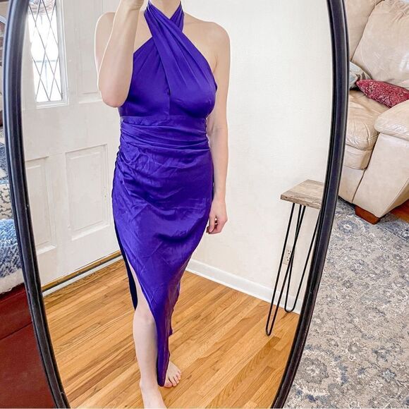 The Sei Cross Wrap Halter Midi Dress in Violet 6 - Picture 3 of 8